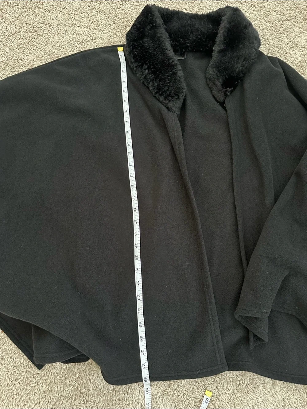 Black Women's Cape Coat with Faux Fur Collar
